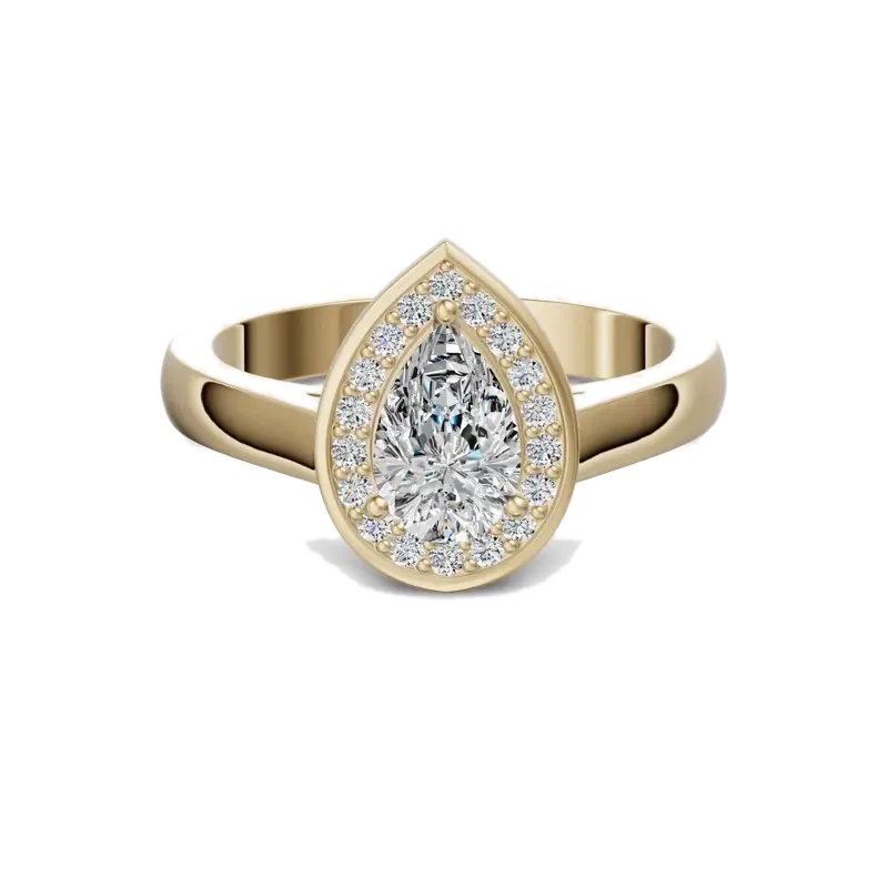 Channel Pave Halo Classic Pear Cut Engagement Ring