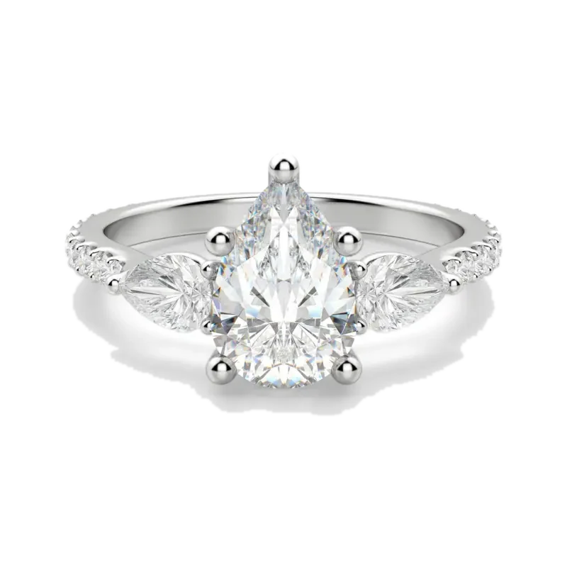 Pear Side Stone Accented Pear Cut Engagement Ring