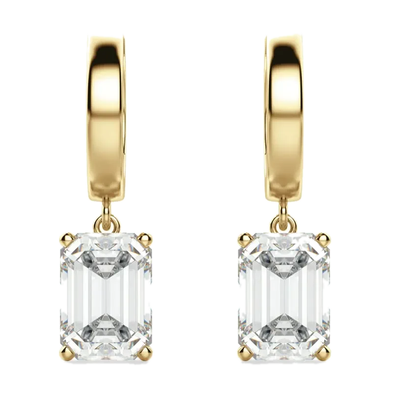 Emerald Cut Solitaire Drop Earrings Moissanite