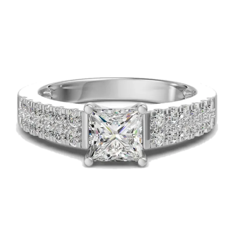 Accented Tapered 2-Row Princess Cut 1.00 ct Engagement Ring