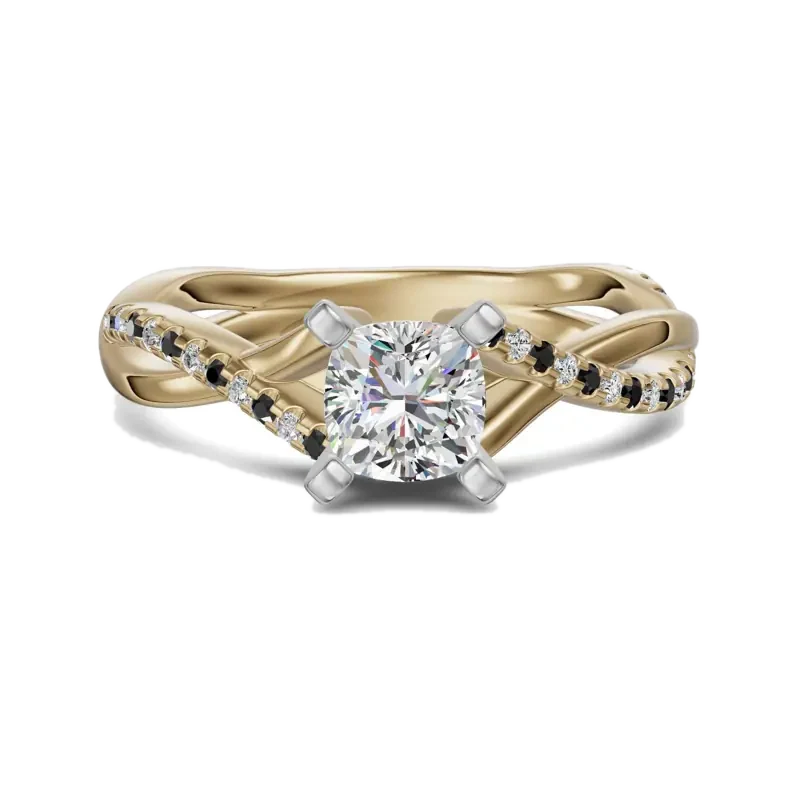 Twisted Accented Cushion Cut 0.50 ct Engagement Ring – Midnight –