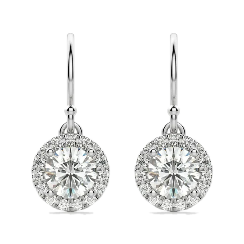 Round Cut Halo Drop Earrings