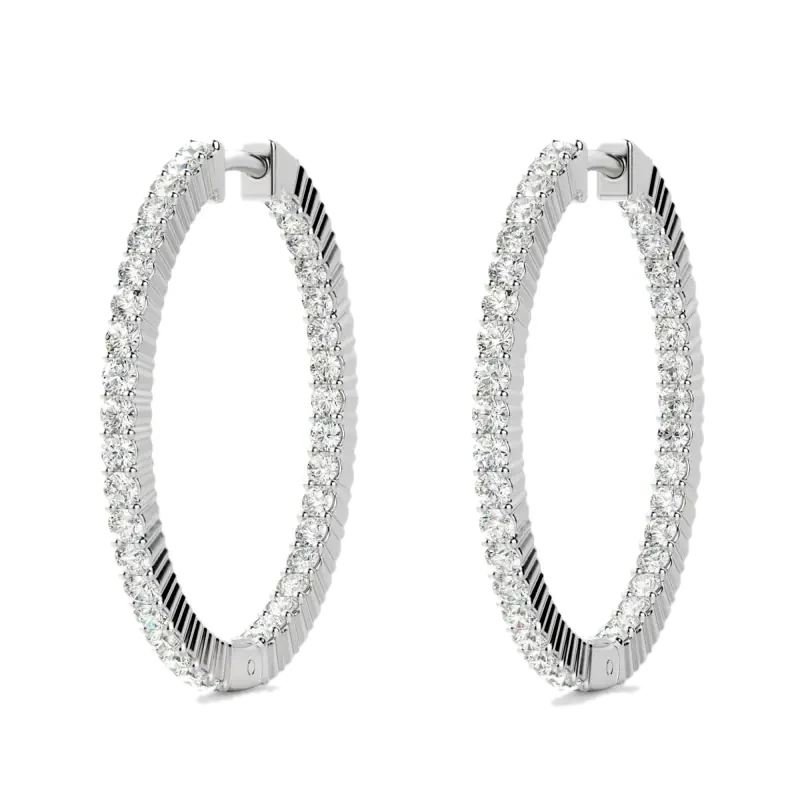 Inside Out Prong Set Hoop Earrings 3.00 tcw 14K White Gold