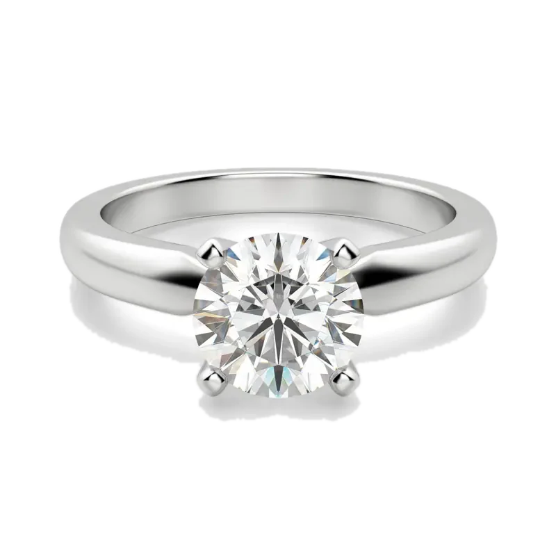 Tapered Classic Solitaire Round Cut Engagement Ring Moissanite