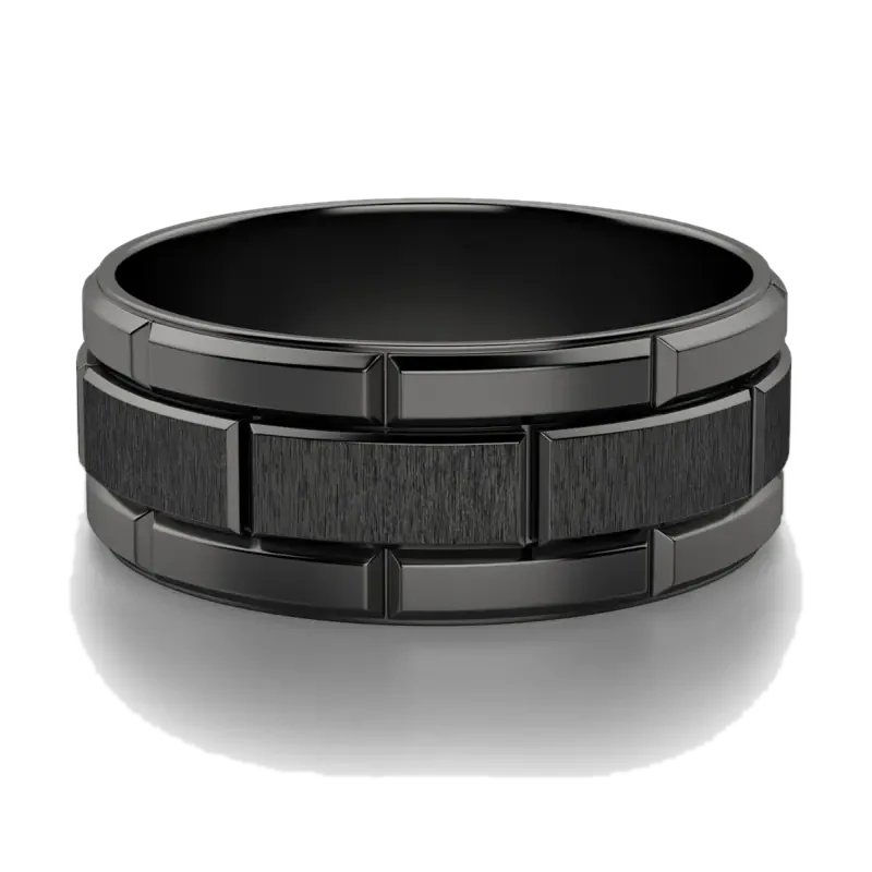 Obsidian Brick Wedding Band Tungsten