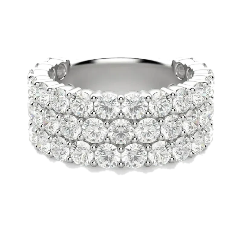 2.75 MM Round Cut Three Row Half Eternity Band 14K White Gold