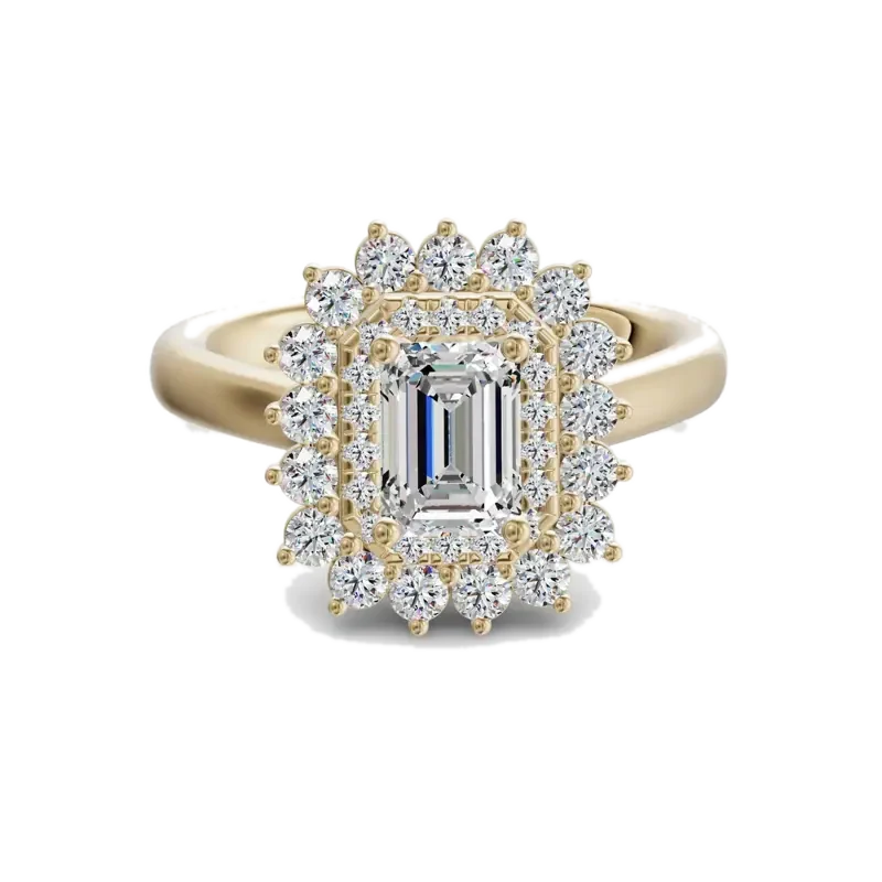 Double Halo Classic Emerald Cut Engagement Ring