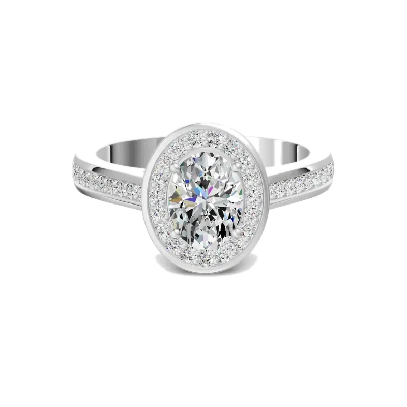 Channel Pave Halo Accented Oval Cut Engagement Ring