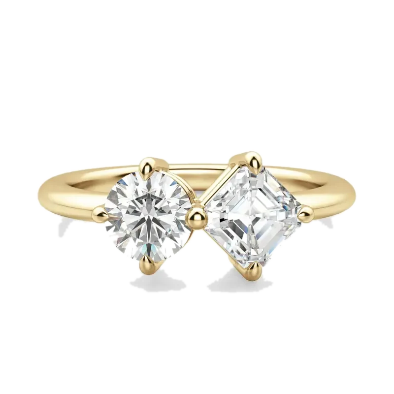 Toi et Moi Round and Asscher Cut Ring
