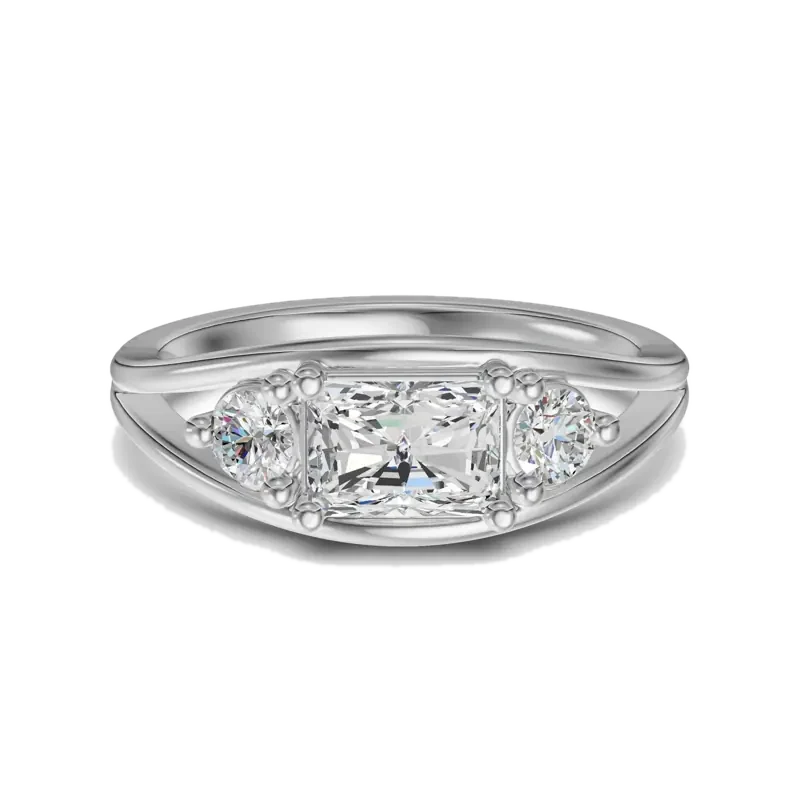 East-West Three Stone Radiant Cut Engagement Ring
