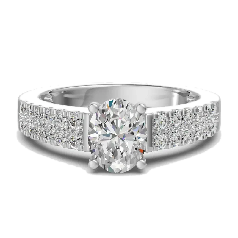 Accented Tapered 2-Row Oval Cut 1.00 ct Engagement Ring