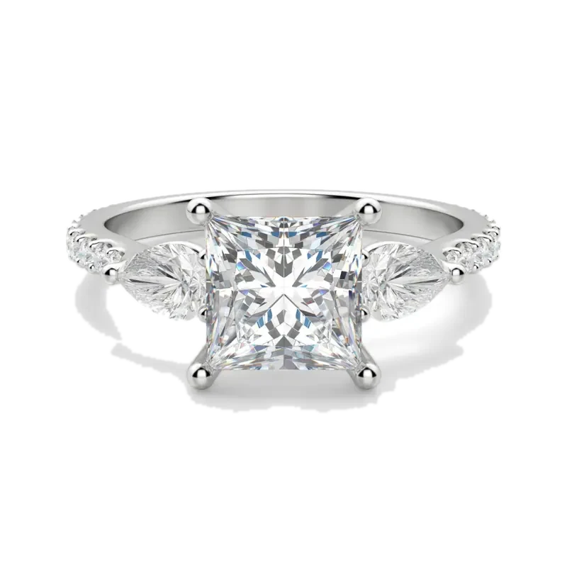 Pear Side Stone Accented Princess Cut Engagement Ring