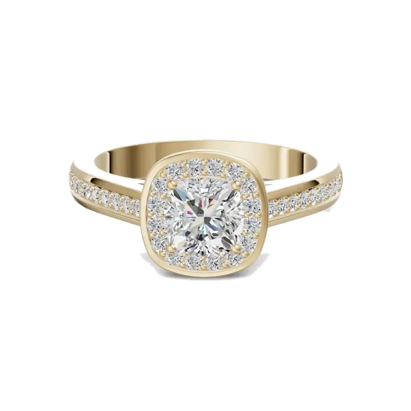 Channel Pave Halo Accented Cushion Cut Engagement Ring