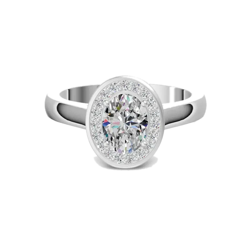 Channel Pave Halo Classic Oval Cut Engagement Ring