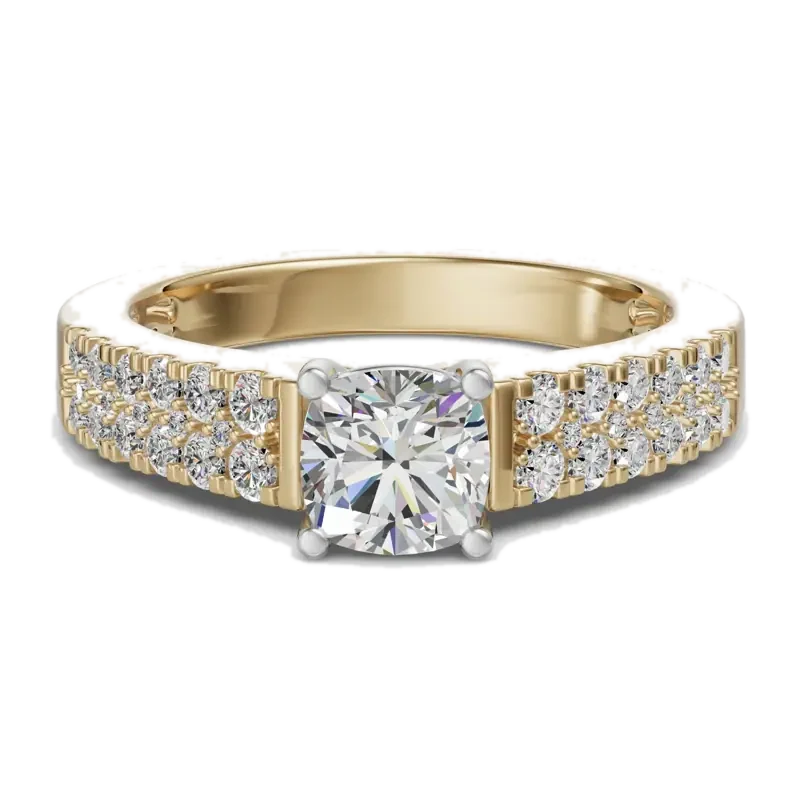 Accented Tapered 2-Row Cushion Cut 1.00 ct Engagement Ring