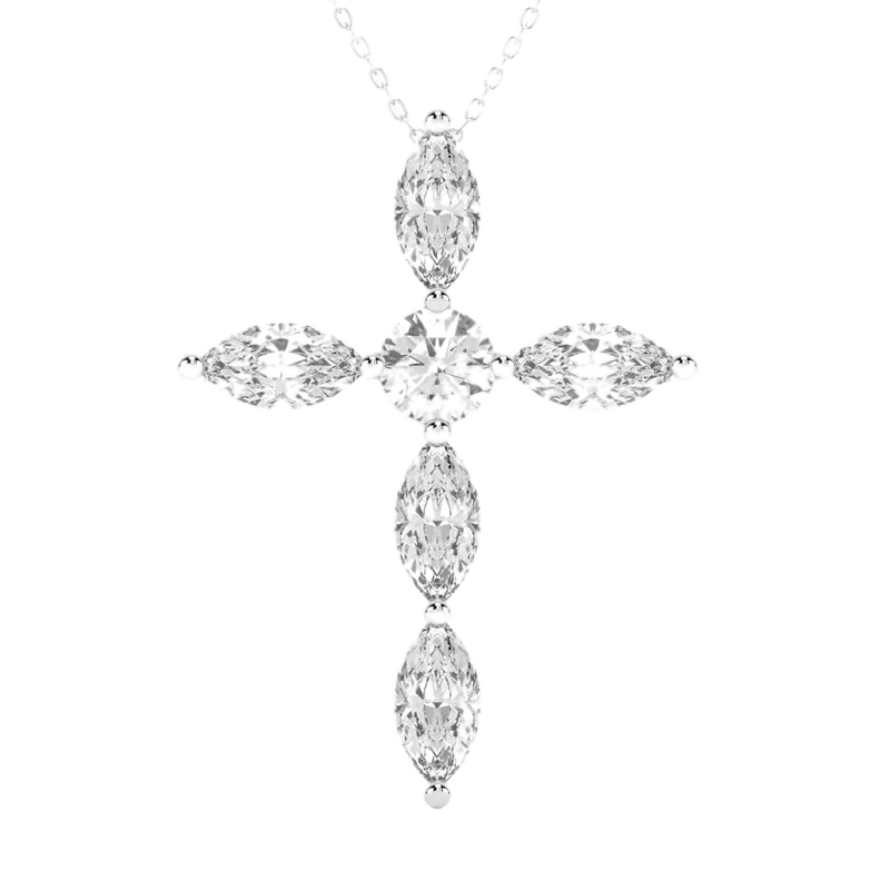 Marquise & Round Cross Pendant 3.00 tcw 14K White Gold