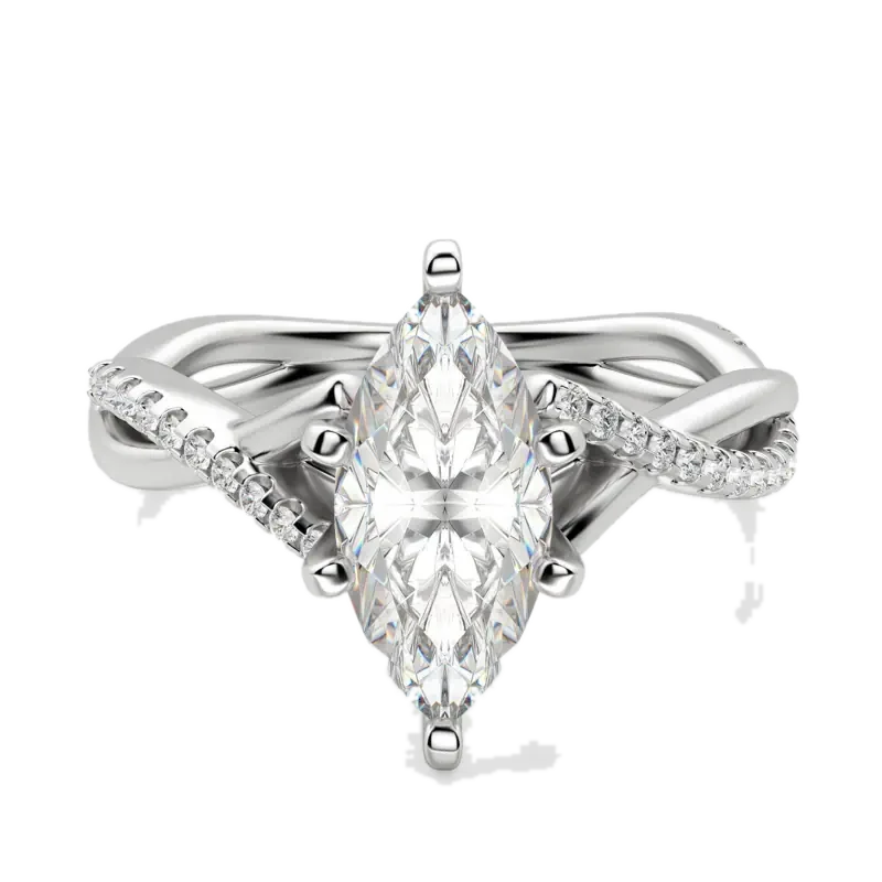 Twisted Accented Marquise Cut Engagement Ring