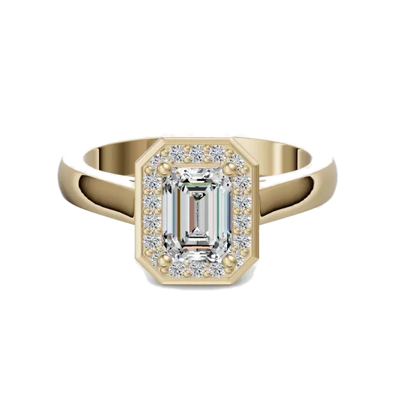 Channel Pave Halo Classic Emerald Cut Engagement Ring