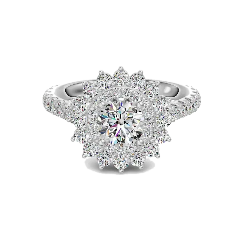 Double Halo Accented Round Cut Engagement Ring