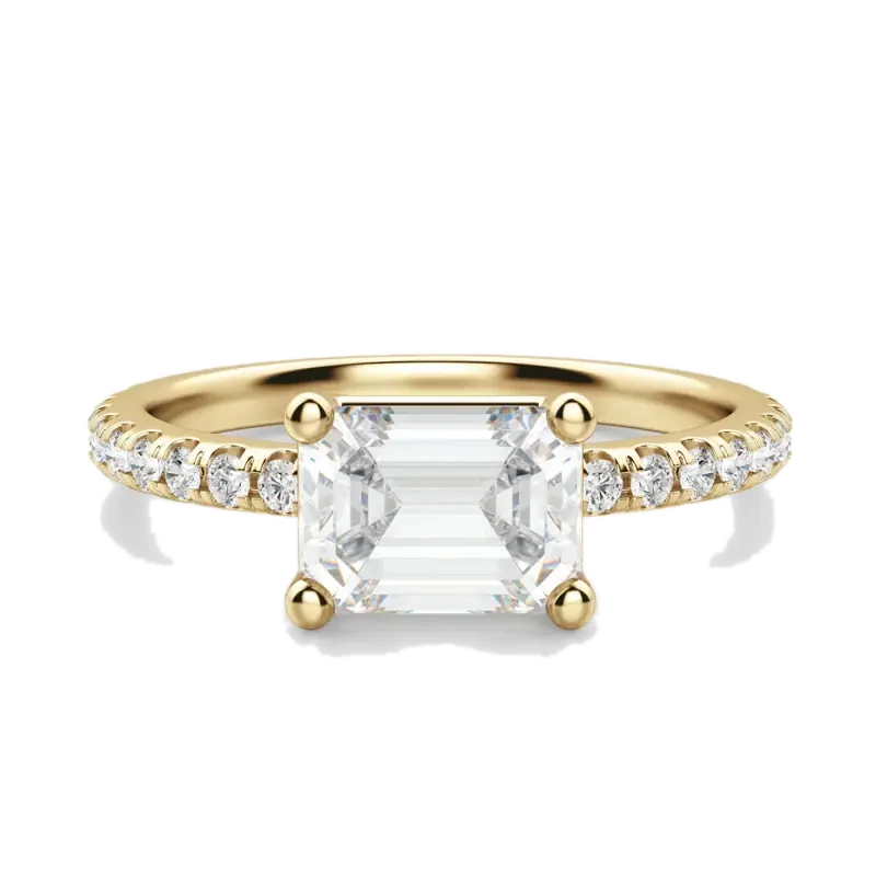 East-West Accented Basket Emerald Cut Engagement Ring