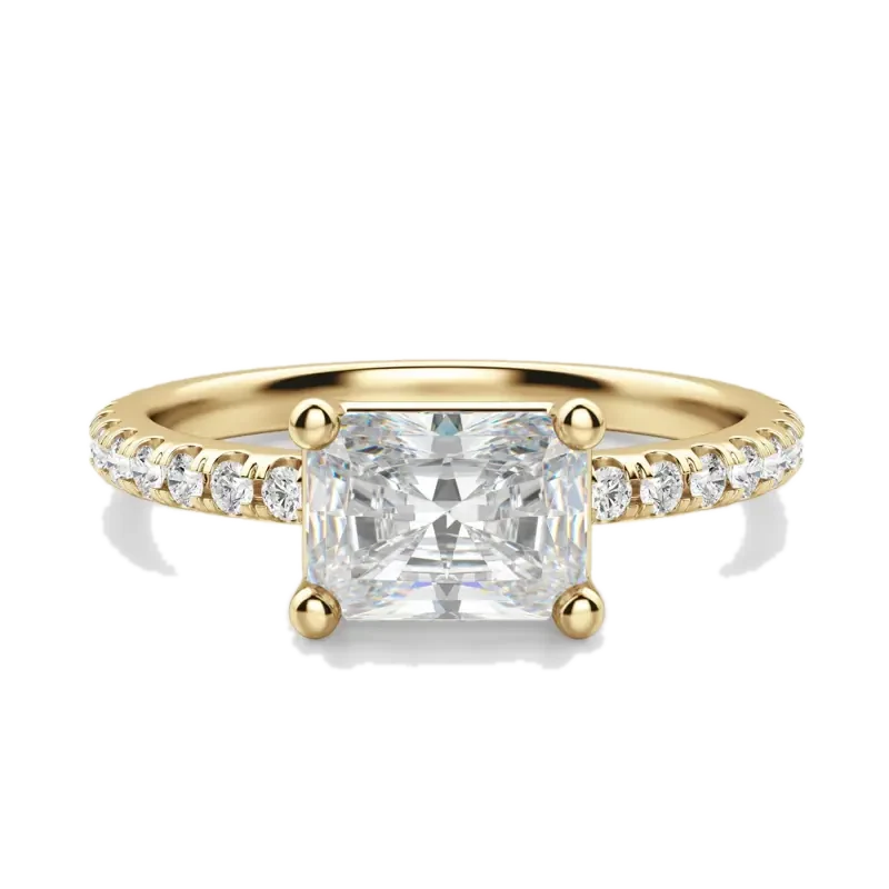 East-West Accented Basket Radiant Cut Engagement Ring