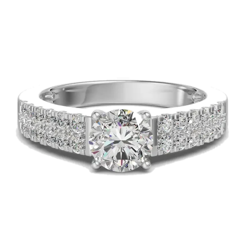 Accented Tapered 2-Row Round Cut 1.00 ct Engagement Ring