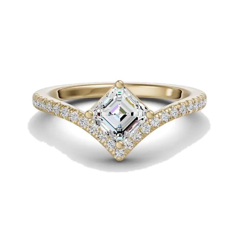 Luxe Chevron Accented Asscher Cut Engagement Ring