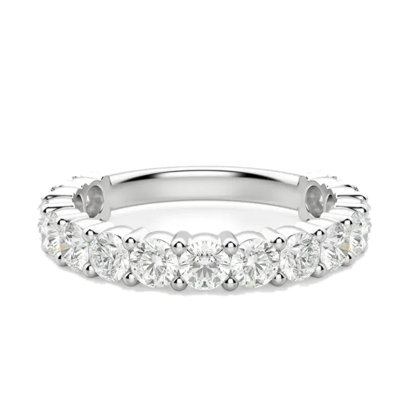 3.00 MM Round Cut Half Eternity Band 14K White Gold
