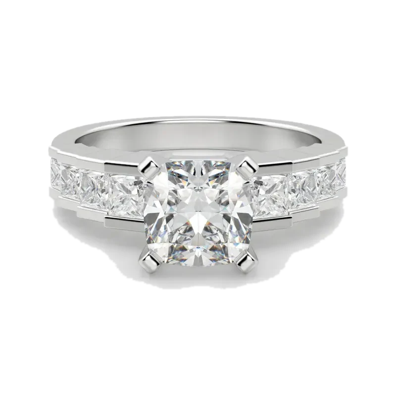 Cinderella Staircase Cushion Cut Engagement Ring Moissanite Platinum