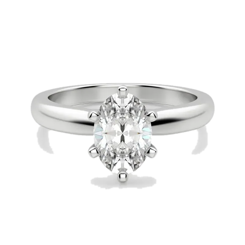 Tapered Classic 6 Prong Solitaire Oval Cut Engagement Ring