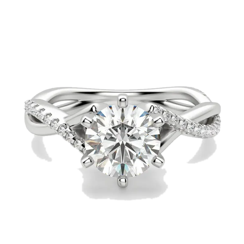 Twisted Accented Round Cut Engagement Ring