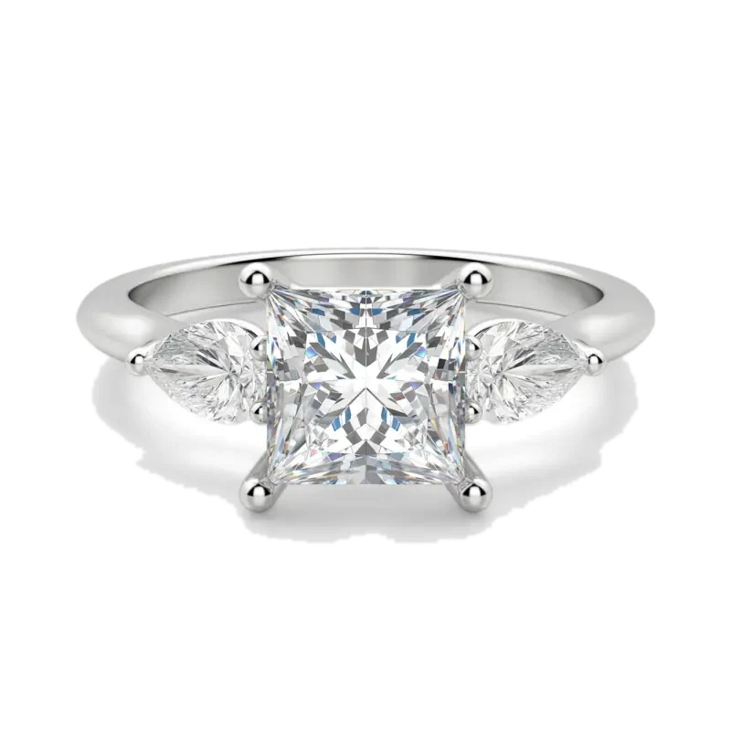 Pear Side Stone Classic Princess Cut Engagement Ring