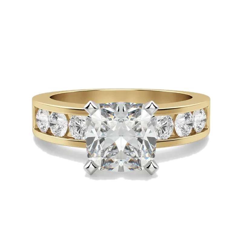 Diamond Diva Cushion Cut Engagement Ring Moissanite 14K Yellow Gold