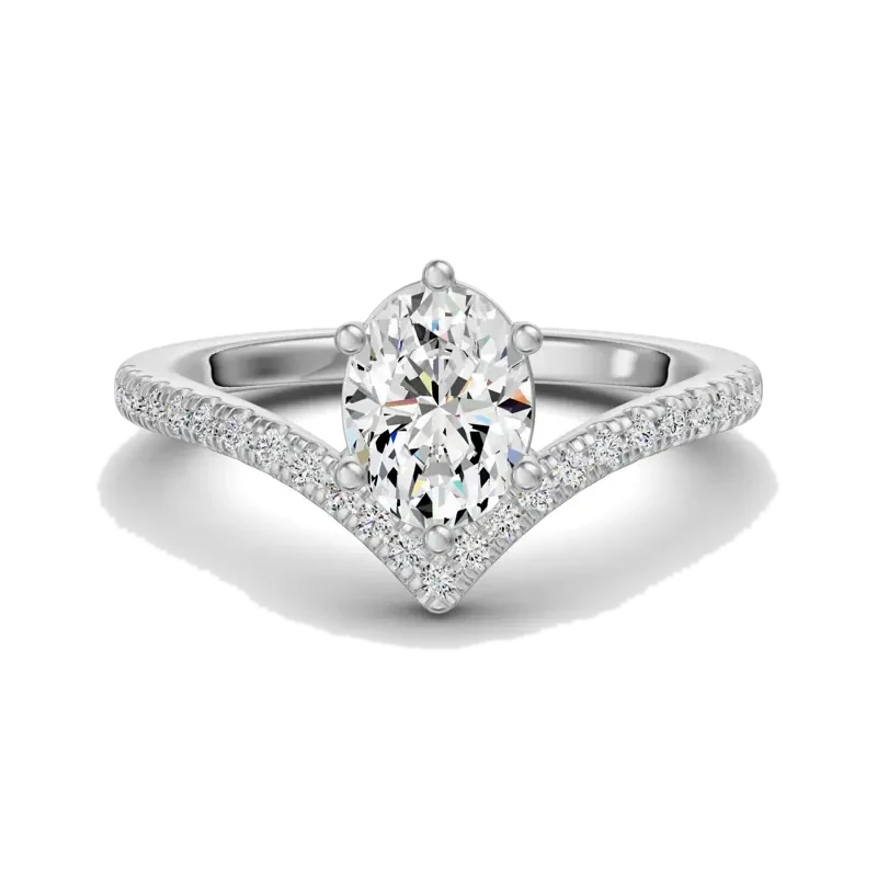 Luxe Chevron Accented Oval Cut Engagement Ring