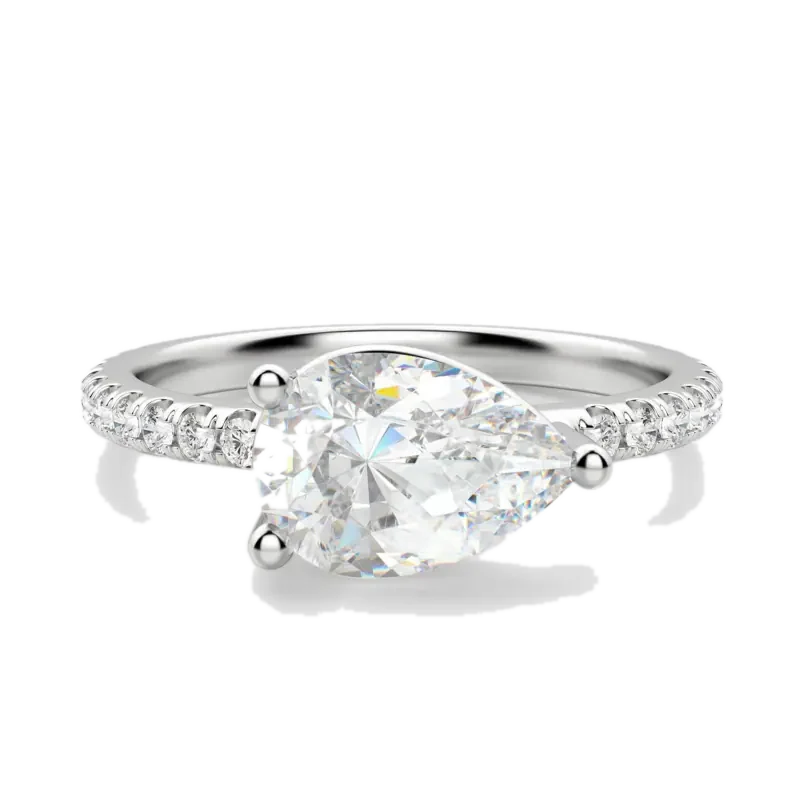 East-West Accented Basket Pear Cut Engagement Ring