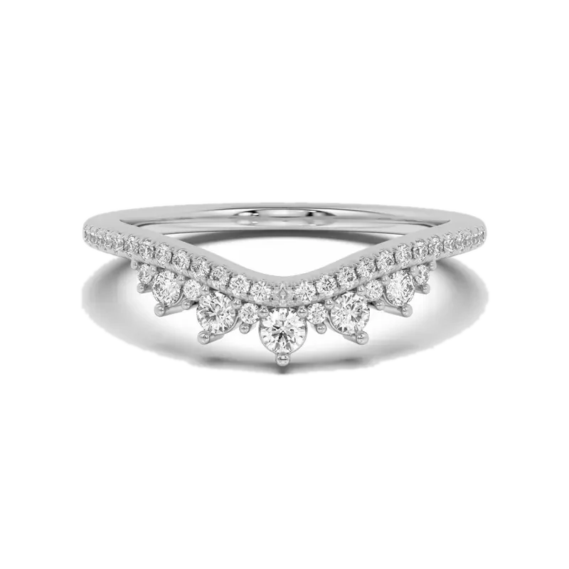 Chevron Crown Wedding Band 14K White Gold