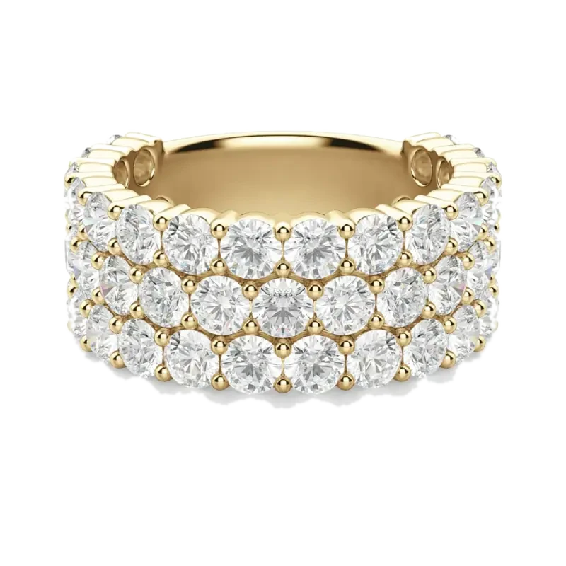 2.75 MM Round Cut Three Row Half Eternity Band 14K Yellow Gold