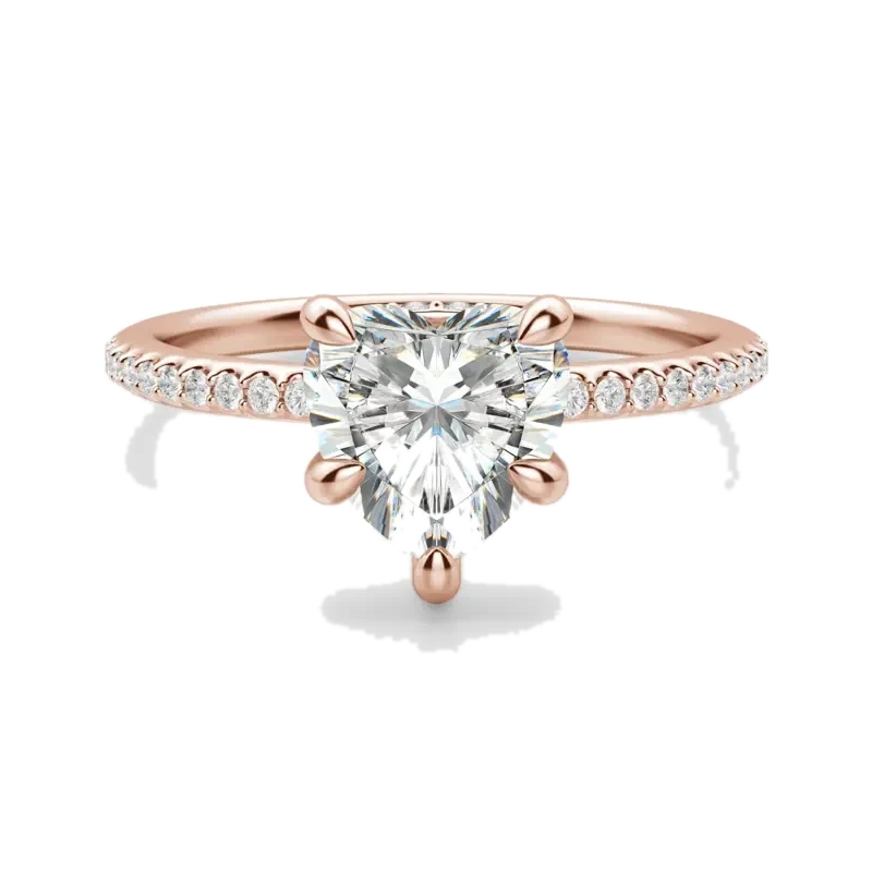 Hidden Halo Accented Heart Cut Engagement Ring Moissanite 14K Rose Gold