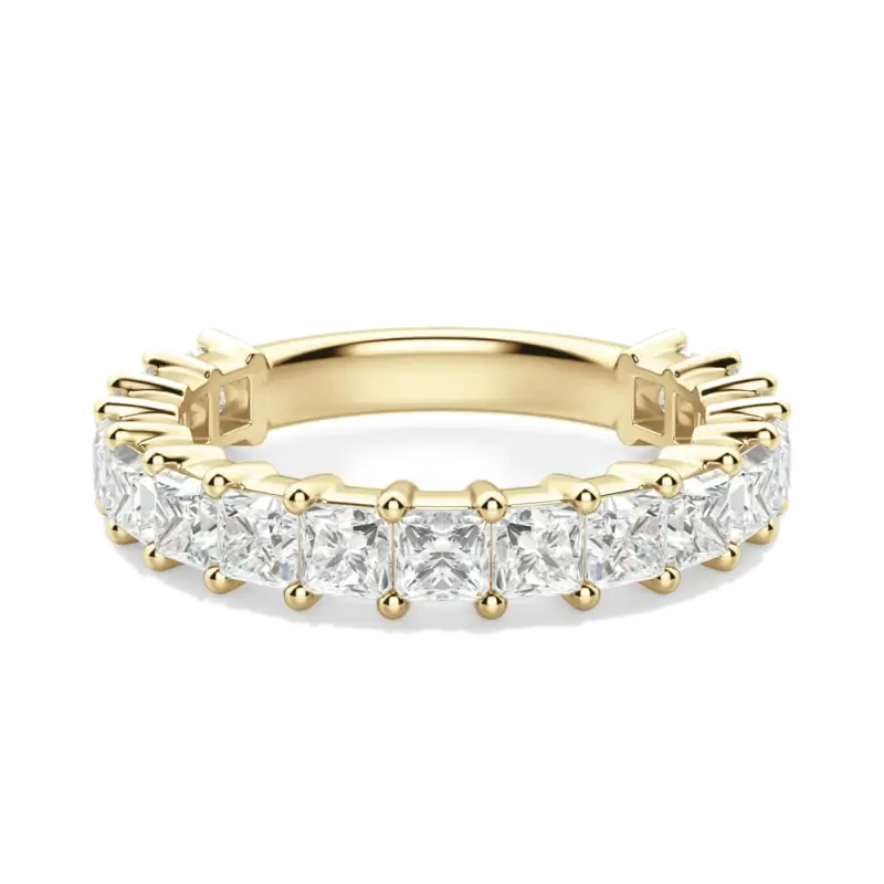 2.75 MM Princess Cut Half Eternity Band Moissanite 14K Yellow Gold