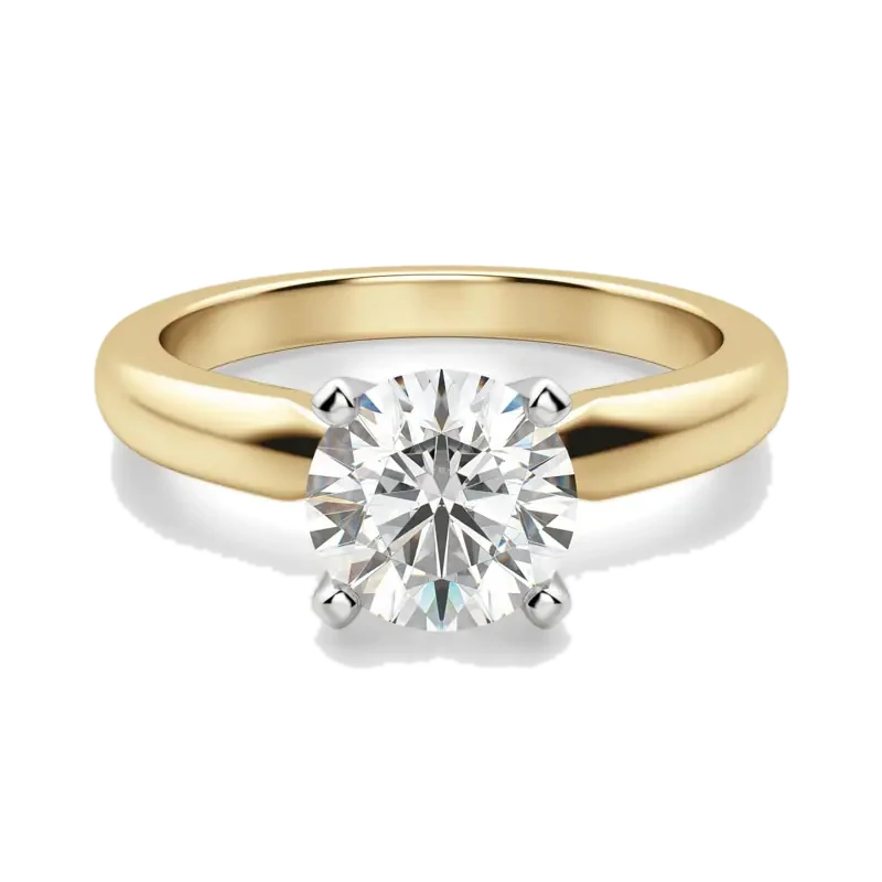 Tapered Classic Solitaire Round Cut Engagement Ring Moissanite