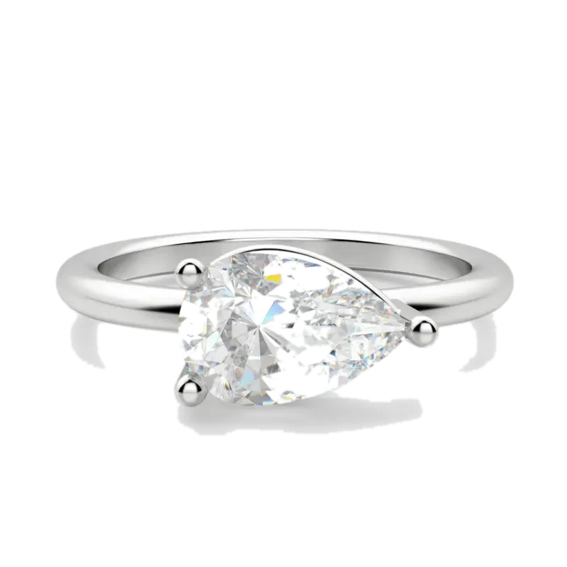 East West Classic Basket Pear Cut Engagement Ring