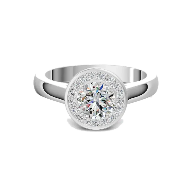 Channel Pave Halo Classic Round Cut Engagement Ring