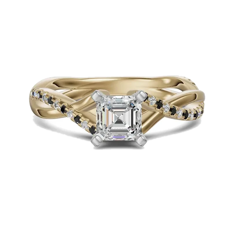 Twisted Accented Asscher Cut 0.50 ct Engagement Ring – Midnight