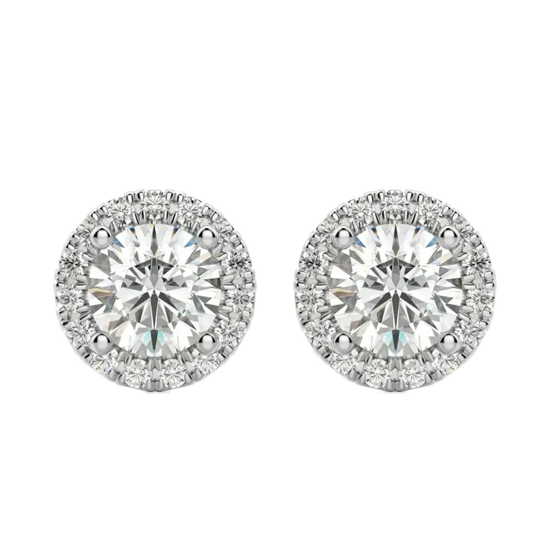 Round Cut Halo Stud Earrings 1.80 tcw Moissanite 14K White Gold