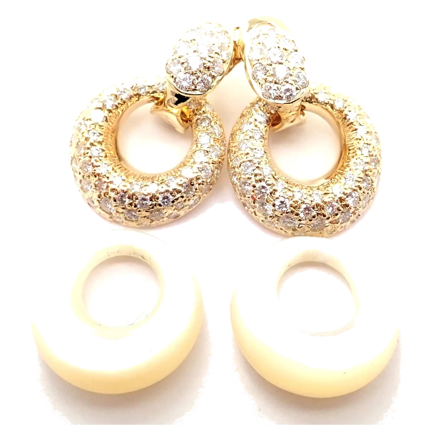 Van Cleef & Arpels 18k Yellow Gold Diamond MOP Door Knocker Earrings