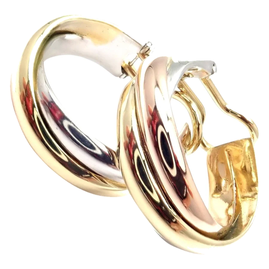 Cartier 18k Tri-Color Gold Medium Size Trinity Hoop Earrings