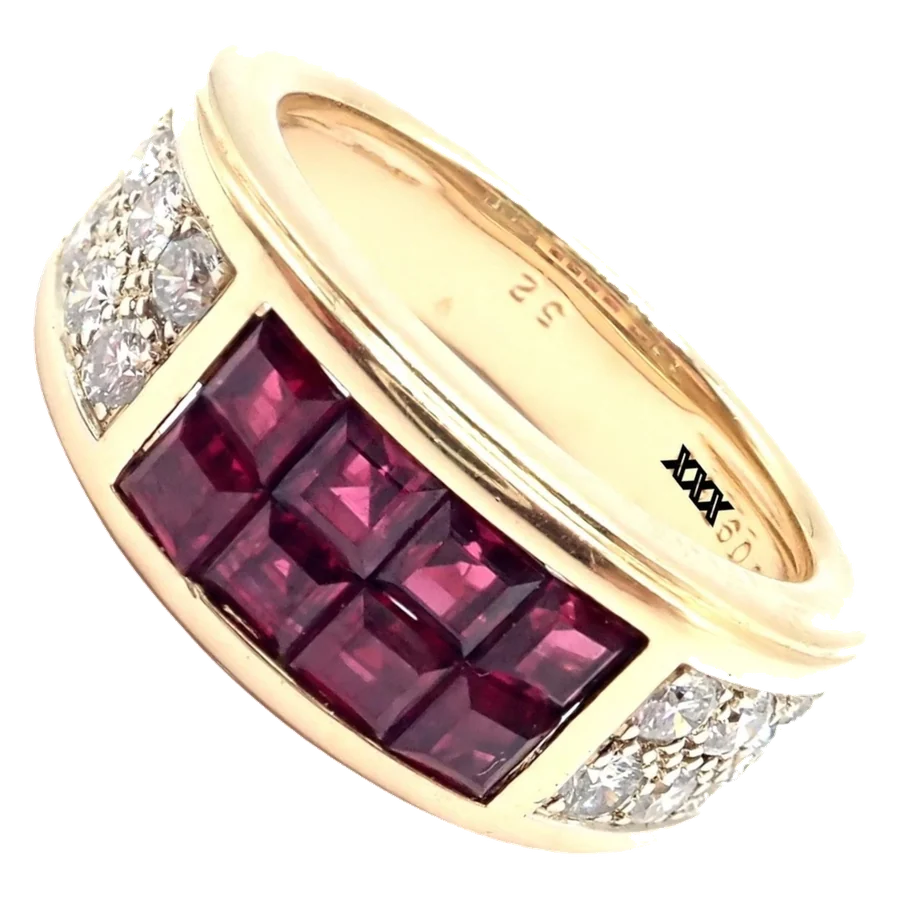 Cartier Diabolo 18k Yellow Gold Diamond Invisible Ruby Band Ring