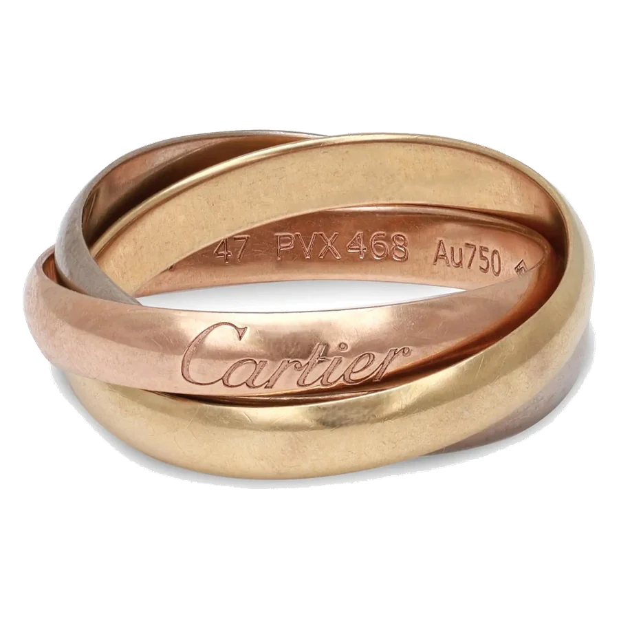 Cartier Trinity Ring Small Model 18K White Yellow Rose Gold Size 47 US