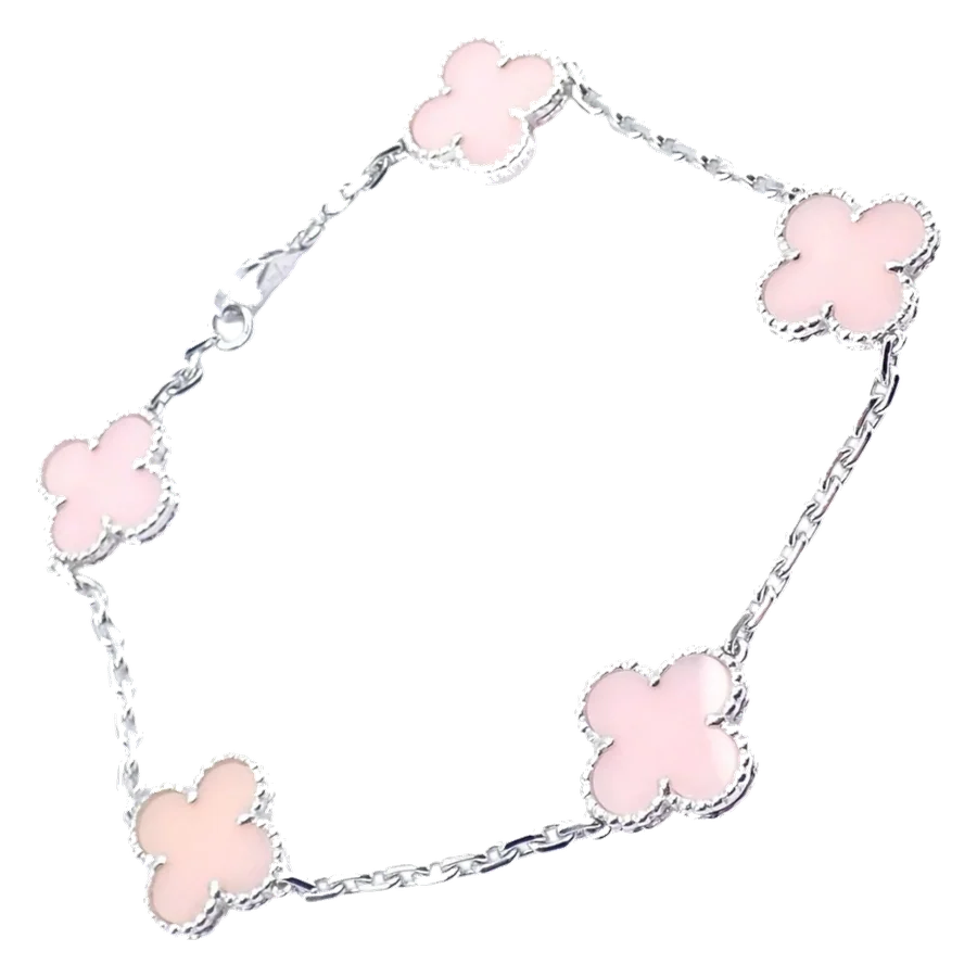 Van Cleef & Arpels Alhambra 18k White Gold Pink Opal Bracelet Cer