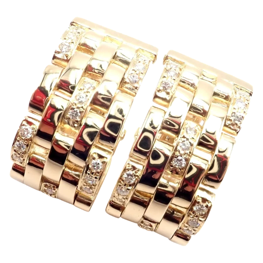 Cartier Maillon Panthere 18K Gold Diamond Five Row Link Gold Earrings